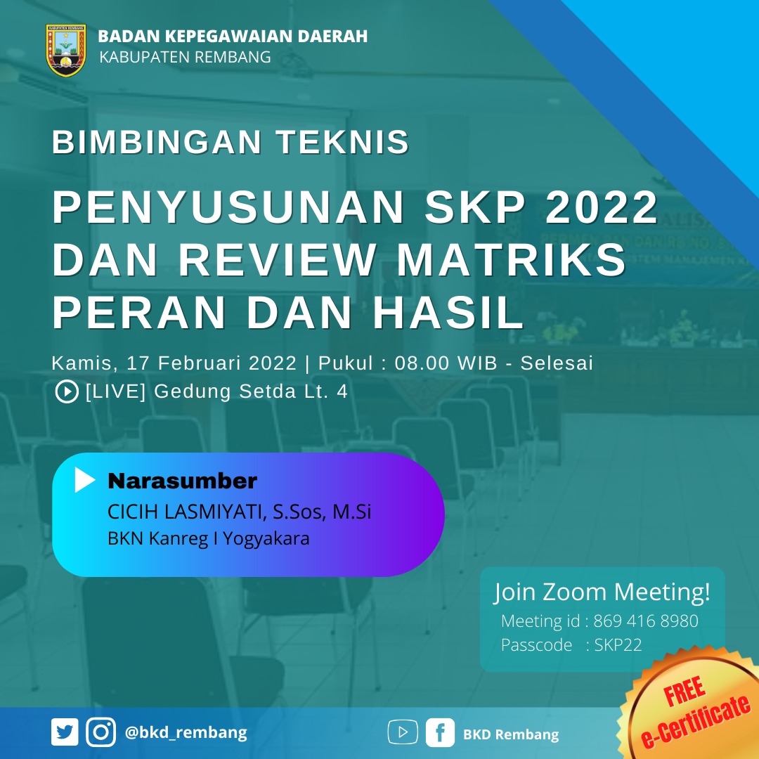 Bimbingan Teknis Penyusunan SKP 2022 dan review Matriks Peran dan Hasil